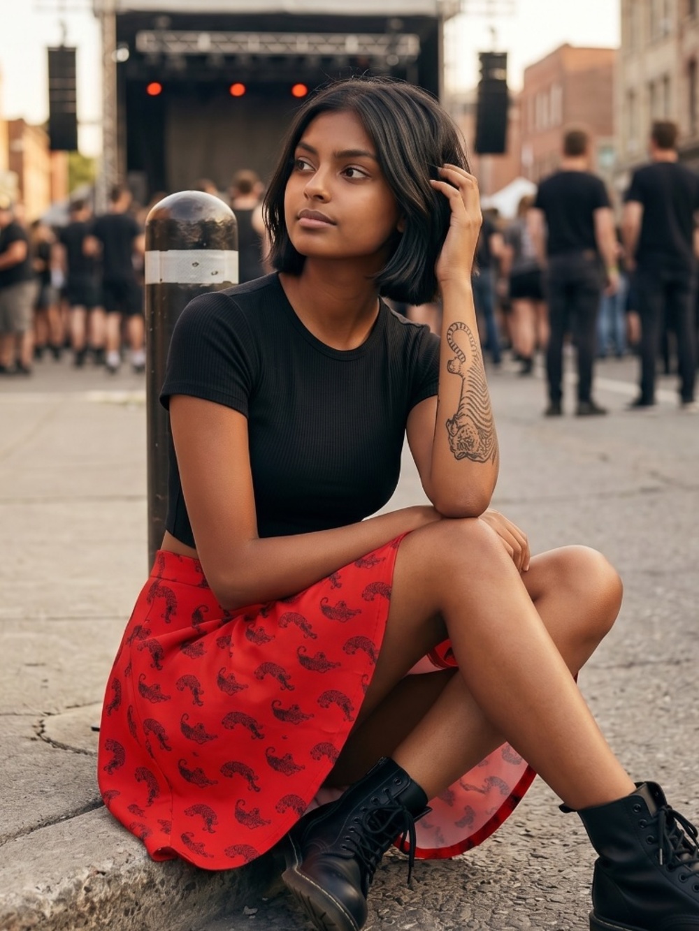 Red and black tiger print skater skirt. Rare Australian collab. Size 8/10 NWT